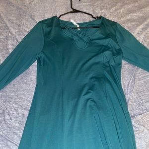Teal, Long-Sleeve, Short Dress
